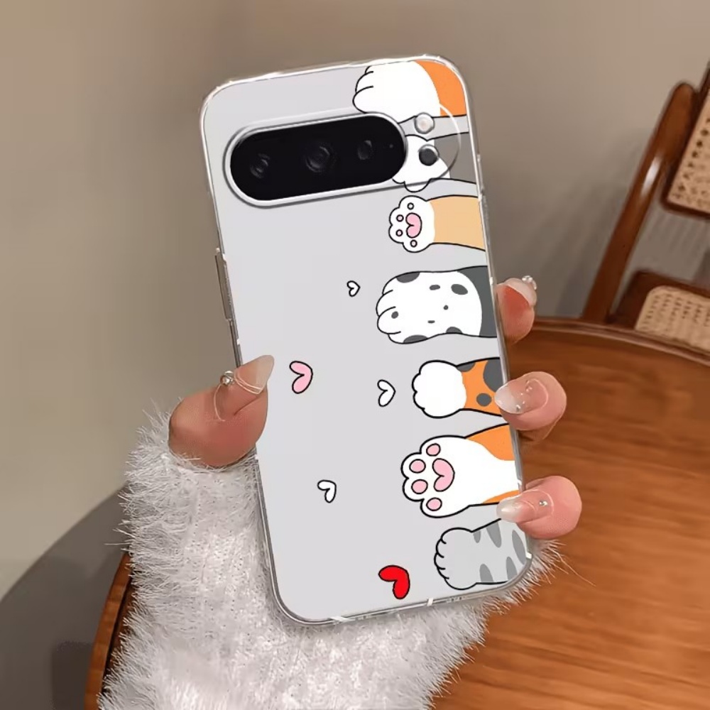Google Pixel 8A - Cartoon Cat Paw Print Crystal Clear