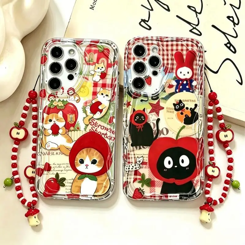 Realme C67 - Cat Red Apple Fruit Chain CaseFor